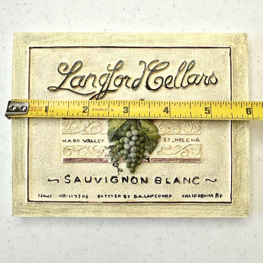Langford‎ Cellars Plaque Wine Grapes 4.5”x6” Plaque Kitchen Wine Bar Decor - Picture 2 of 4